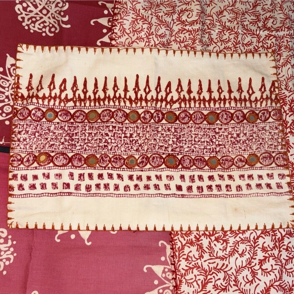 John Robshaw Pillow Shams Cotton Linen Set of 5 Diggi Coral Red & Others India